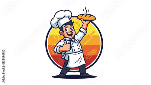 Smiling chef presenting freshly baked bread with a thumbs up