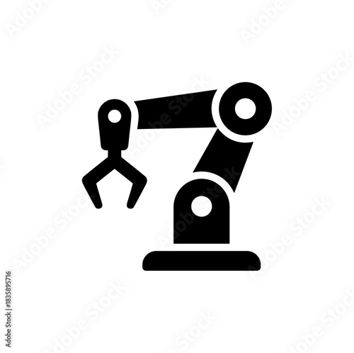 Minimalist Black Silhouette Robotic Arm Industrial Machine Simple Icon