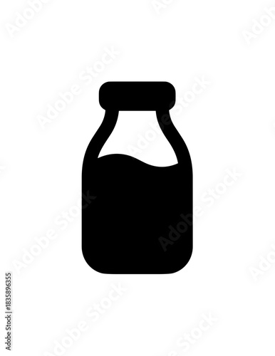 Minimalist Silhouette Milk Bottle Container Icon Isolated on White Background