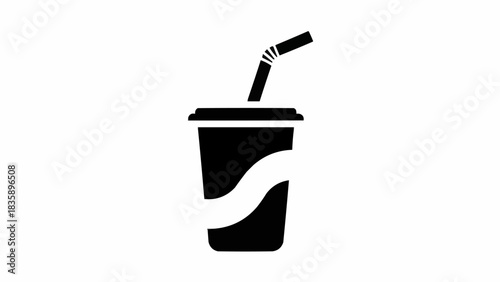 Black and White Soda Cup with Straw Silhouette.