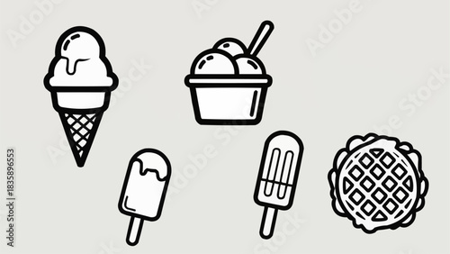 Delicious Ice Cream and Waffle Dessert Icons Collection.