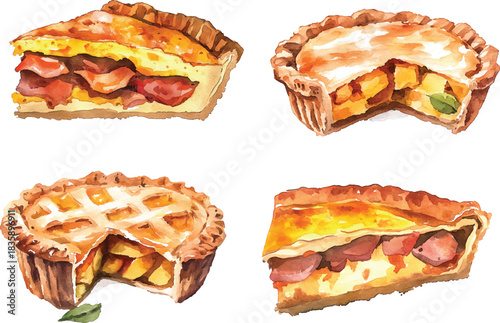 Apple Pie Watercolor  - Sweet Dessert Food vector illustration