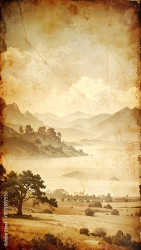 Muted landscape vista in old style