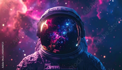Astronaut reflecting nebula in visor