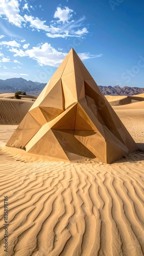 Geometrical pyramid in desert sand