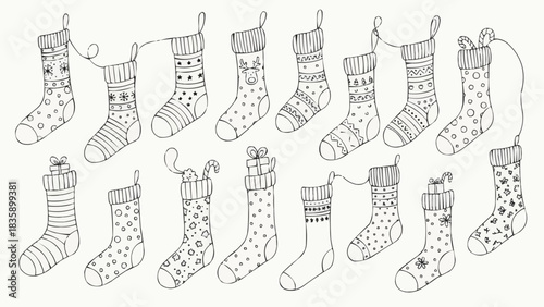 Christmas stockings collection festive decorations hanging together holiday season.