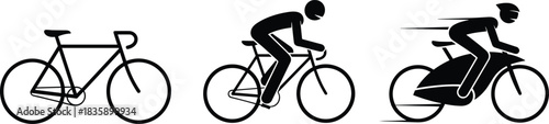 Bicycle Icons Showing Stationary Bike Rider and Speeding Cyclist cycling sport