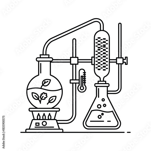 Botanical Distillation Apparatus for Herbal Extraction Line Art