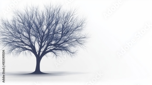Captivating leafless winter tree silhouette against expansive sky evoking natural dormancy and resilient beauty.