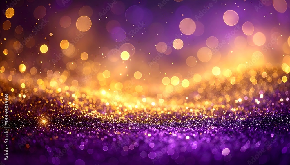 Obraz premium Abstract display of shimmering glitter with bokeh effect, warm golden light