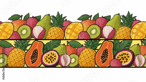 Vibrant Tropical Fruit Border Design with Exotic Fruits.