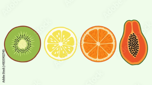 Vibrant Tropical Fruit Slices Collection Fresh and Juicy.