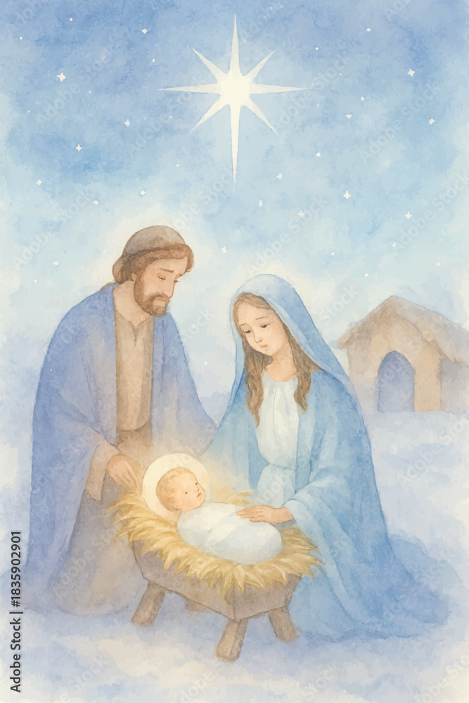 Naklejka premium watercolor holy christmas night background