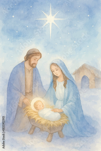 watercolor holy christmas night background