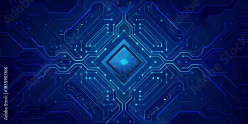 Abstract blue circuit board technology background with diamond center