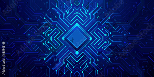 Abstract blue circuit board pattern for technology artificial intelligence and data processing
