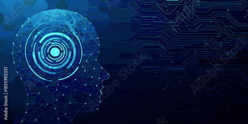 Artificial intelligence concept with human head and circuit board
