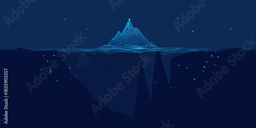 Low poly iceberg floating in deep blue ocean waters