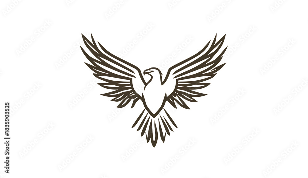 Obraz premium Stylized outline of a mythical phoenix bird with outstretched wings isolated on transparent background