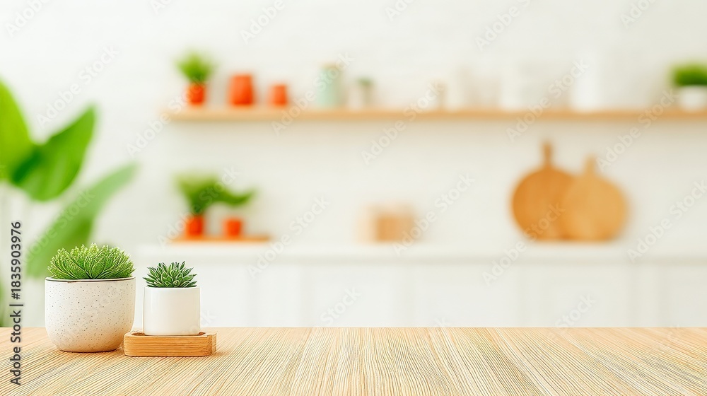 custom made wallpaper toronto digitalScience in Everyday Life Concepts, Bright, modern interior featuring plants and decorative items on a wooden table.