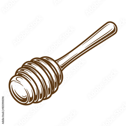 Detailed vintage sketch illustration of a honey dipper for sweet syrup collection