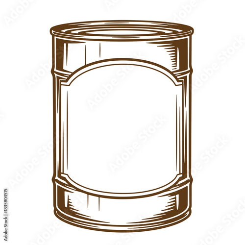 Detailed vintage sketch of a canned good with blank label for branding or food concepts