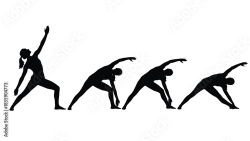 Four women performing yoga poses silhouette isolated on white background