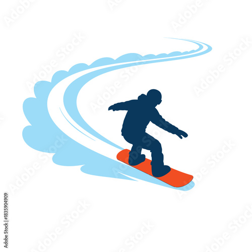 Silhouette of a snowboarder carving a turn vector illustration of winter sport activity isolated on white background