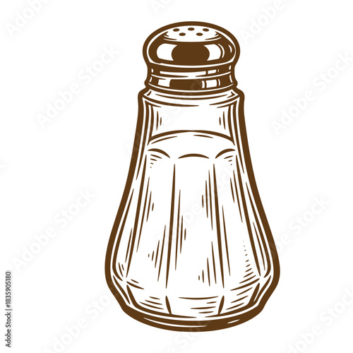 Hand drawn sketch of a classic salt shaker in a vintage engraved style illustration