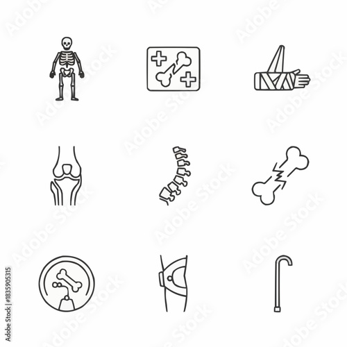 Collection of medical icons depicting bones joints and medical devices