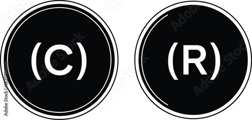 Copyright and registered trademark symbols in black circles with white letters Keywords: copyright symbol, registered trademark