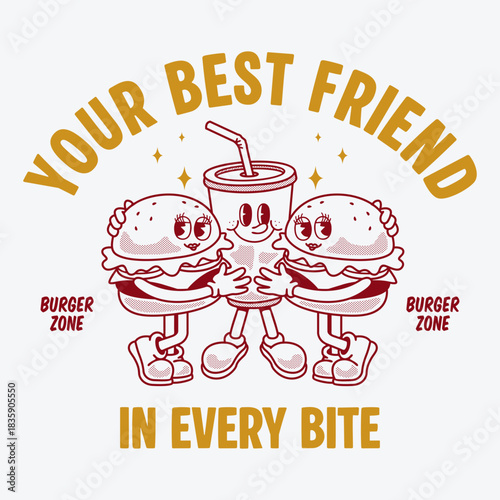 cartoon character of burger Graphic Design for T shirt Street Wear and Urban Style	