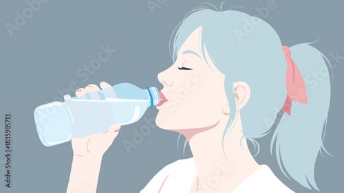 Young woman drinking water from a plastic bottle refreshing hydration healthy lifestyle concept