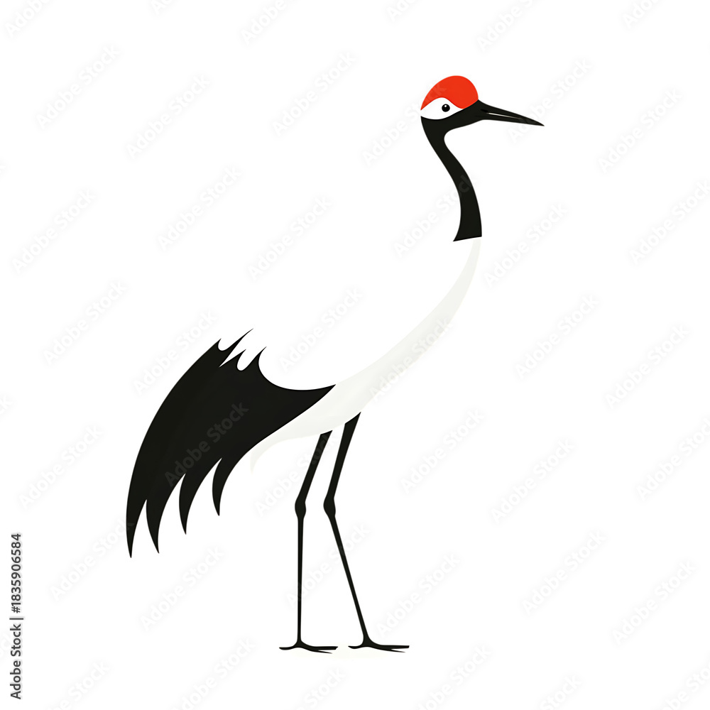 Naklejka premium Elegant red crowned crane standing gracefully with black and white plumage isolated on transparent background