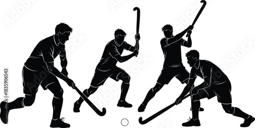 Field hockey players in action silhouettes on white background sport game