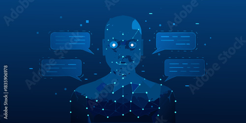Ai chatbot concept with speech bubbles in a digital blue space