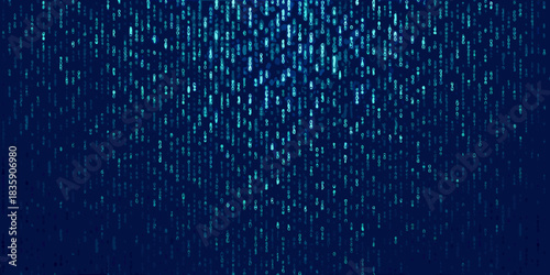 Abstract digital rain background with falling binary code in blue tones