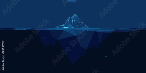 Low poly iceberg illustration showing above and below the water