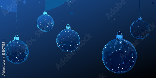 Elegant blue christmas ornaments with white dots on a dark background