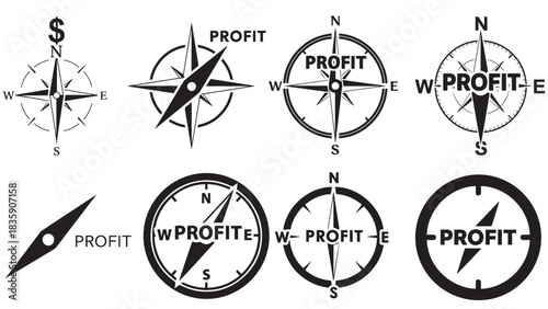 Compass needle pointing to profit — directional profit orientation icon for revenue strategy and market navigation