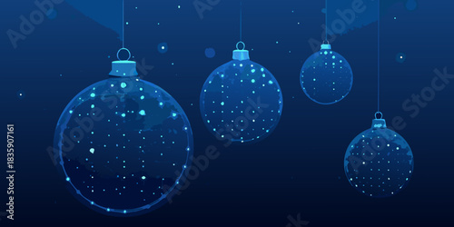 Elegant dark blue christmas baubles with glowing dots decoration