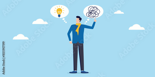 Creative problem solving from confusion to idea business concept illustration