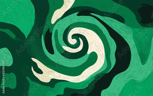 다양한 녹색과 크림색이 유기적으로 소용돌이치는 질감 있는 추상 벡터 배경으로, 현대적인 디자인과 자연의 흐름을 표현합니다.