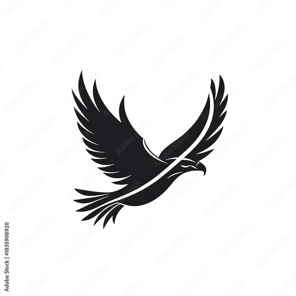Fototapeta premium Dark silhouette of a majestic eagle in flight wings spread wide isolated on transparent background