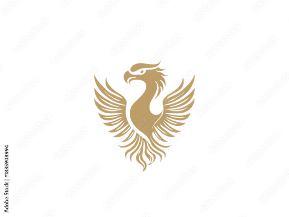 Obraz premium Majestic golden phoenix emblem with spread wings and fierce gaze isolated on transparent background