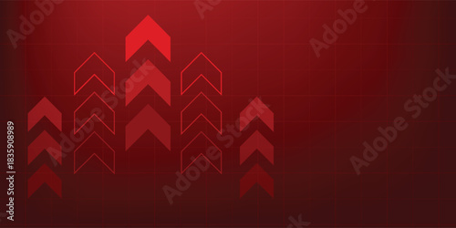 Design business arrow up growth technology on grid line dark red background. graph stock market trading investment. chart trend profit income.