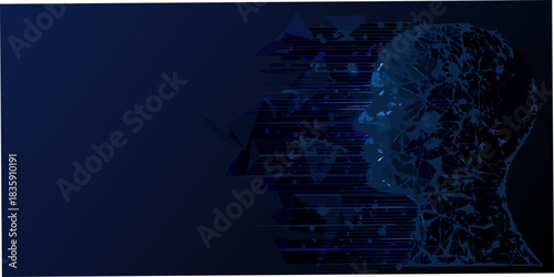 Abstract digital human head with artificial intelligence concept in blue tones