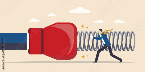 Businessman resisting a powerful punch representing resilience and overcoming challenges