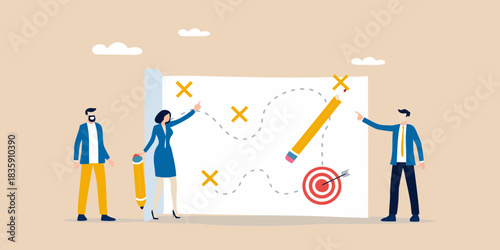 Business team planning strategy to reach target goal and success
