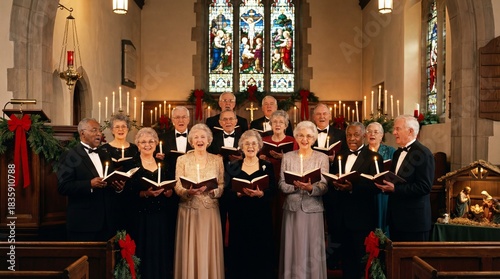 Senior choir singing in church during Christmas celebration  